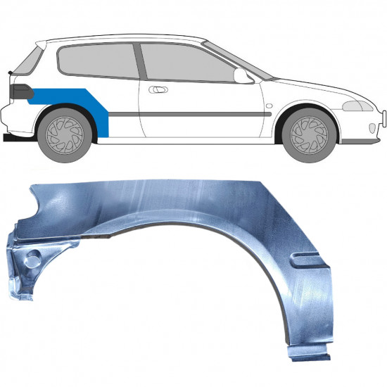 Bagskærm reparationspanel til Honda Civic 1991-1995 / Højre 6177