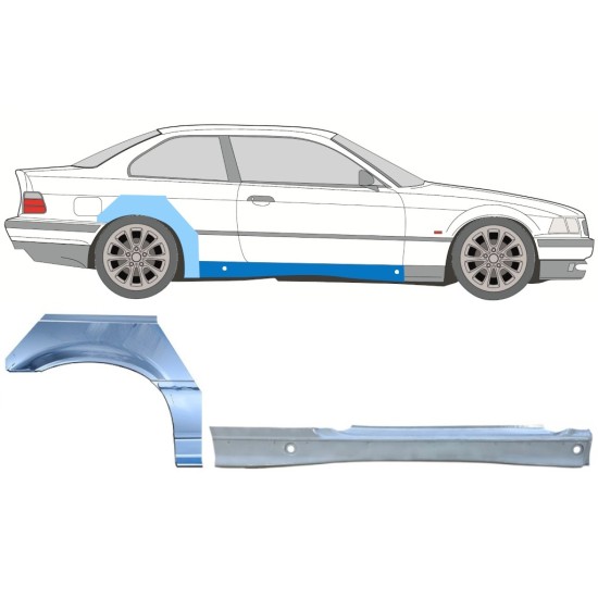 Dørpanel + reparationsplade bagskærm til BMW 3 E36 1990-2000 / Højre / COUPE / Sæt 17023