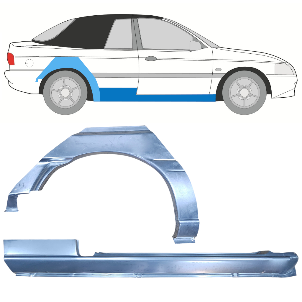 Dørpanel og bagskærm reparationspanel til Ford Escort 1990-2000  CABRIO / Højre / Sæt 12589