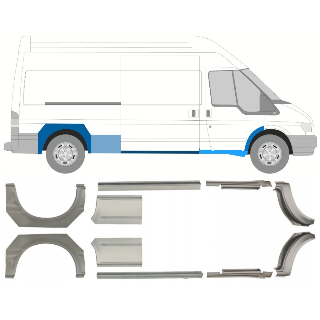 Dørpanel Og Bagskærm Reparationspanel Til Ford Transit 2000-2013 / Lwb / Venstre+Højre / Sæt 10640