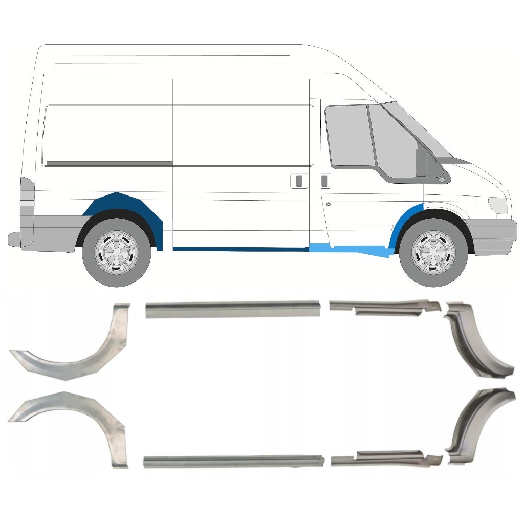 Dørpanel og bagskærm reparationspanel til Ford Transit 2000-2013 / MWB / Sæt 9693