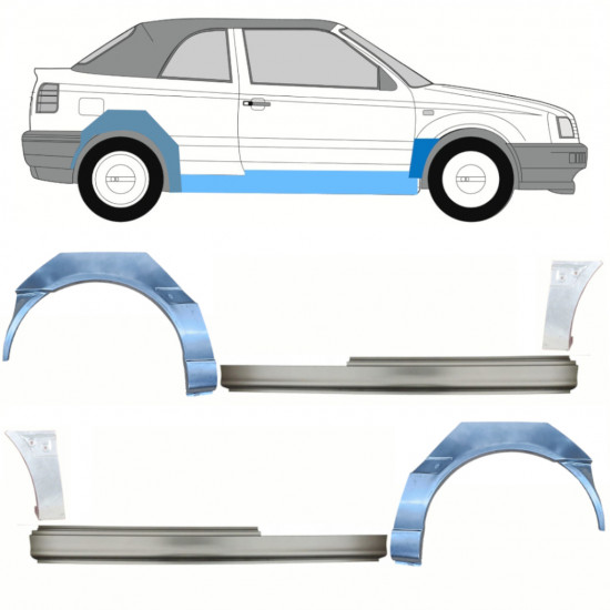 VW GOLF 3 1993-1998 CABRIO DØRPANEL + REPARATIONSSÆT TIL FRONTVINGE + BAGSKÆRM / SÆT / HØJRE + VENSTRE