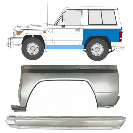 TOYOTA LAND CRUISER 1984-1993 BAGSKÆRM + REPARATIONSDEL TIL DØRPANEL / SÆT / VENSTRE