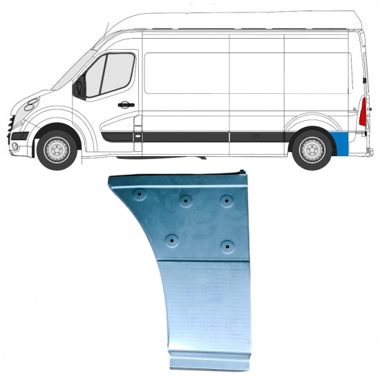 Nederste del af bagerste skærm bag hjulet til Renault Master 2010- / Venstre 12853