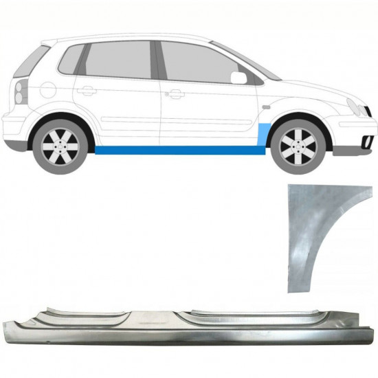 VW POLO 2001-2009 FULD REPARATIONSDEL TIL DØRPANEL + REPARATIONSSÆT TIL FRONTVINGE / HØJRE