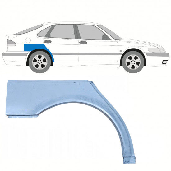 Bagskærm reparationspanel til Saab 9-3 1998-2003 / Højre 8116