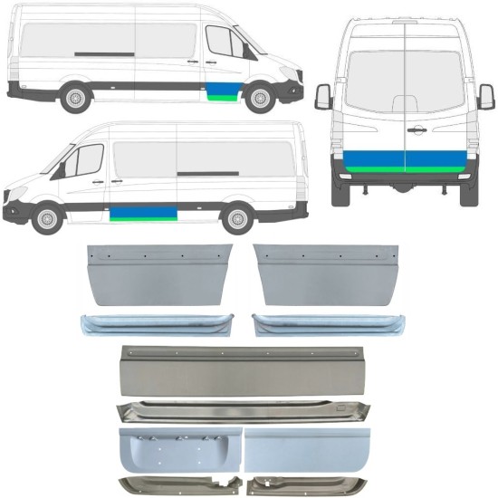 Reparationsplade til dør indre + ydre til Mercedes Sprinter 2006-2018 / Venstre+Højre / Sæt 11319