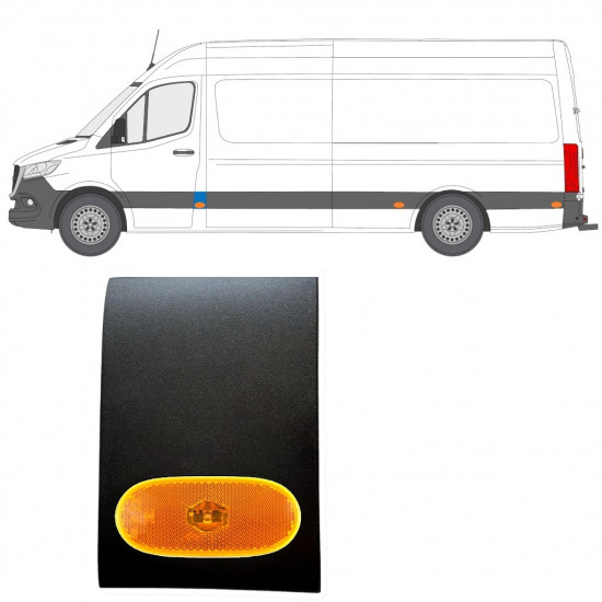 Sidebeklædning af forreste stolpe med lampe til Mercedes Sprinter 2018- / Venstre / Sæt 12963