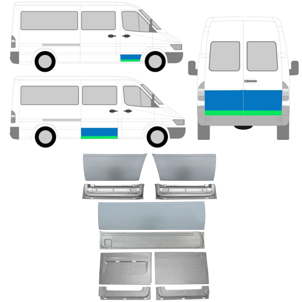 Reparationsplade Til Dør Indre + Ydre Til Mercedes Sprinter 1995-2006 / Sæt 11321