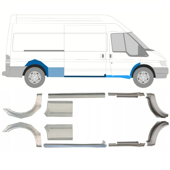 Dørpanel og bagskærm reparationspanel til Ford Transit 2000-2013 / LWB / Venstre+Højre / Sæt 10630