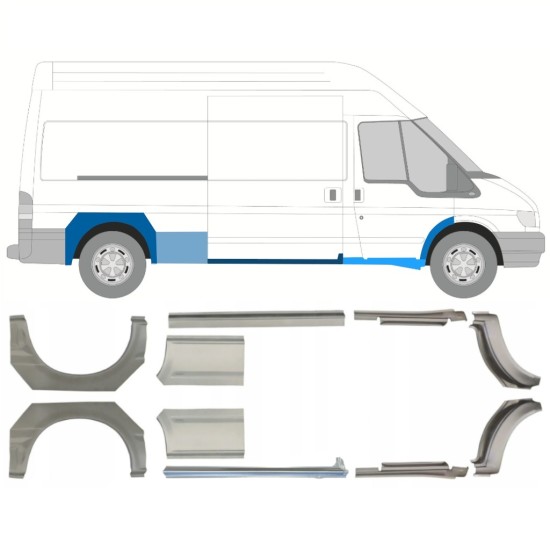 Dørpanel og bagskærm reparationspanel til Ford Transit 2000-2013 / LWB / Venstre+Højre / Sæt 10640