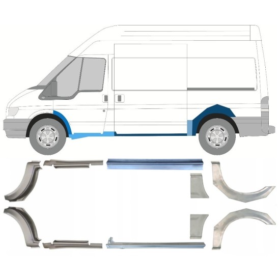 Dørpanel og bagskærm reparationspanel til Ford Transit 2000-2013  / MWB / Sæt 12676